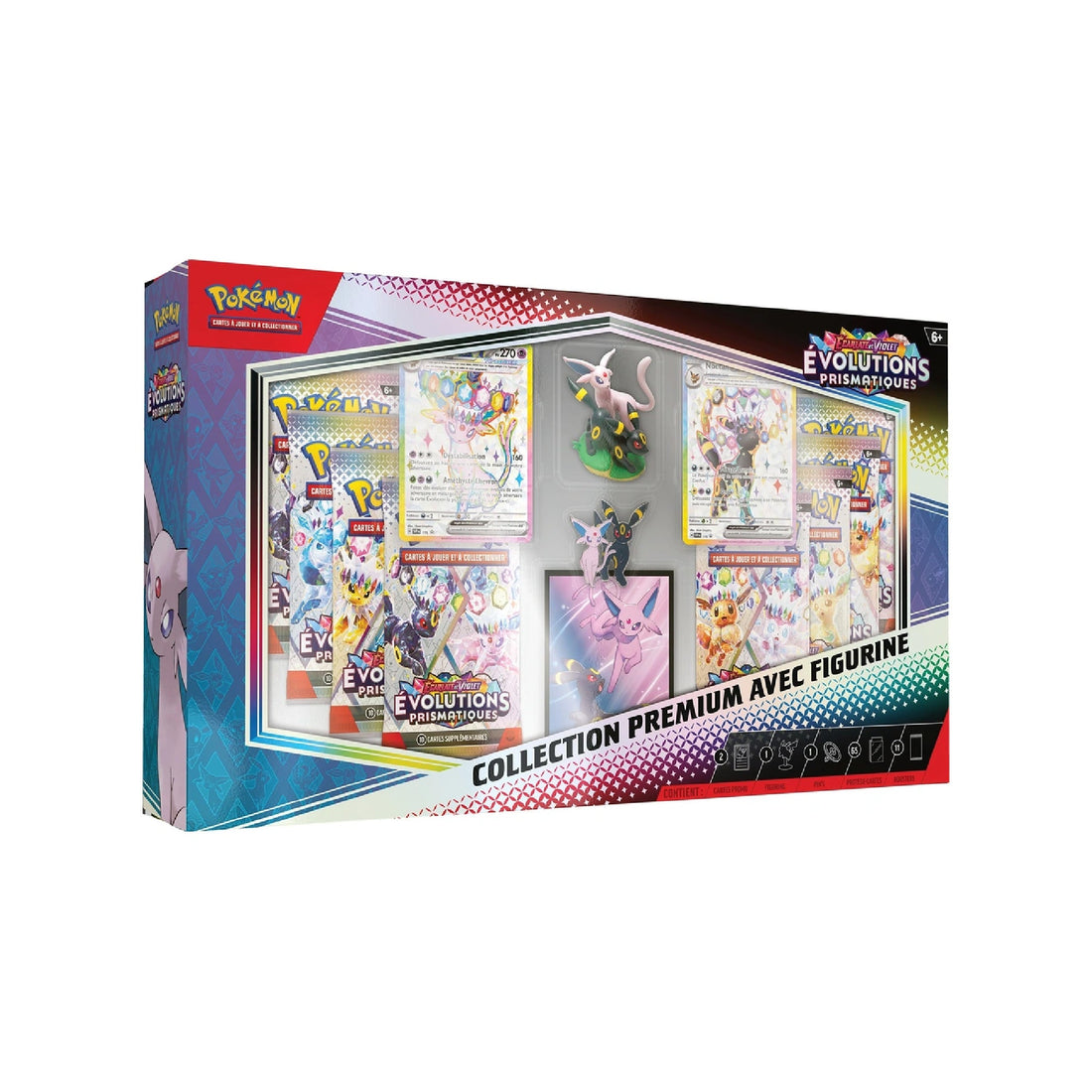 Coffret Collection Premium avec figurine Pokémon Évolutions Prismatiques EV8.5 Mentali et Noctali (FR)
