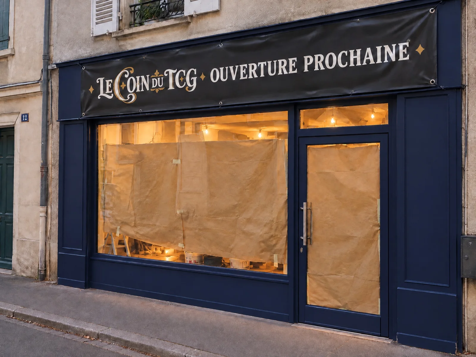 Illustration de la devanture éclairée en fin de journée