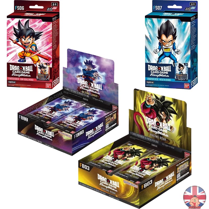 Dragon Ball Fusion World &ndash; Pack displays FB03 et FB04 + decks FS06 et FS07 (EN)